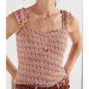 Anthropologie Maeve Size M Smocked Tank Top Feminine Diamond Pattern